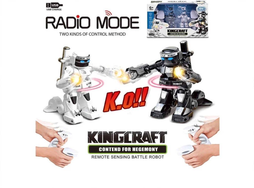 kingcraft remote control battle robots for kids box and controllers