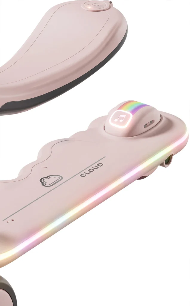 pink scooter deck with LED lights and music button macro