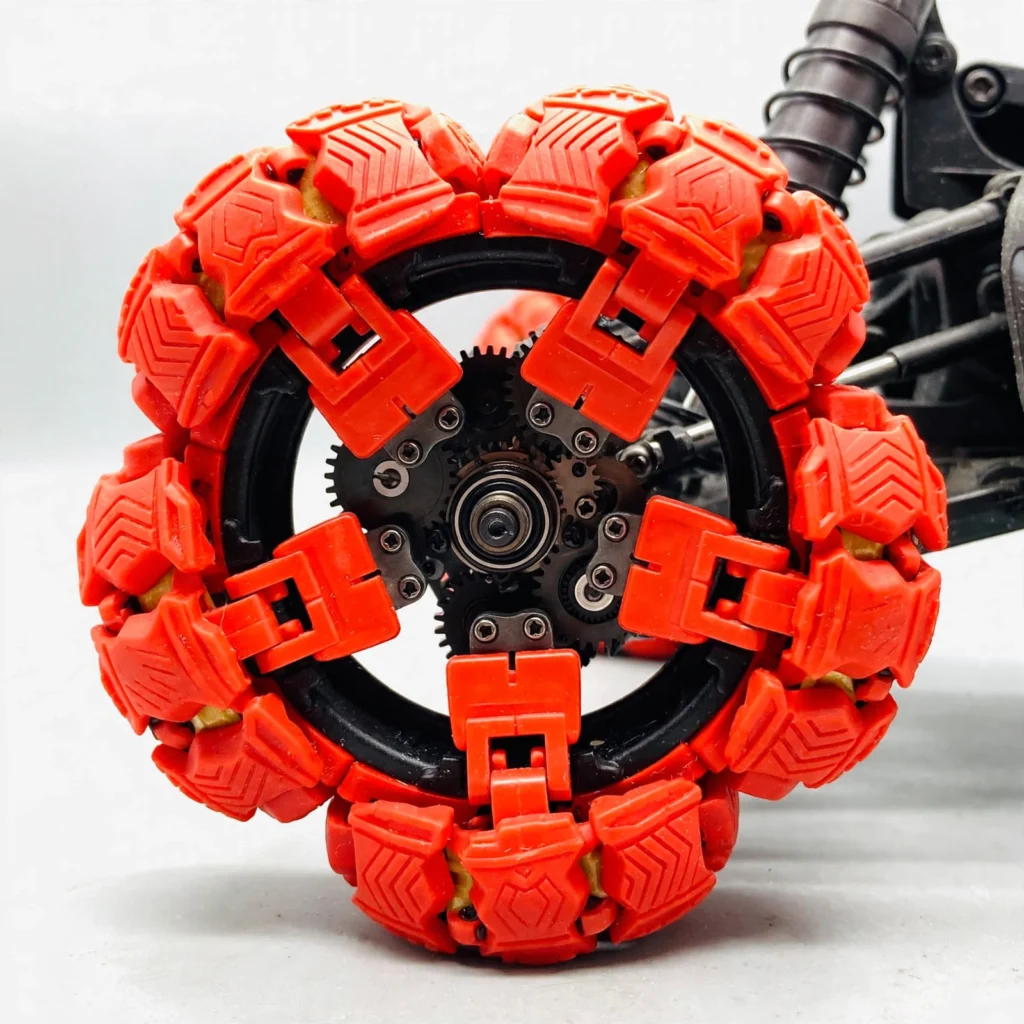 Close-up of Explosive Wheel RC Stunt Car segmented wheel design