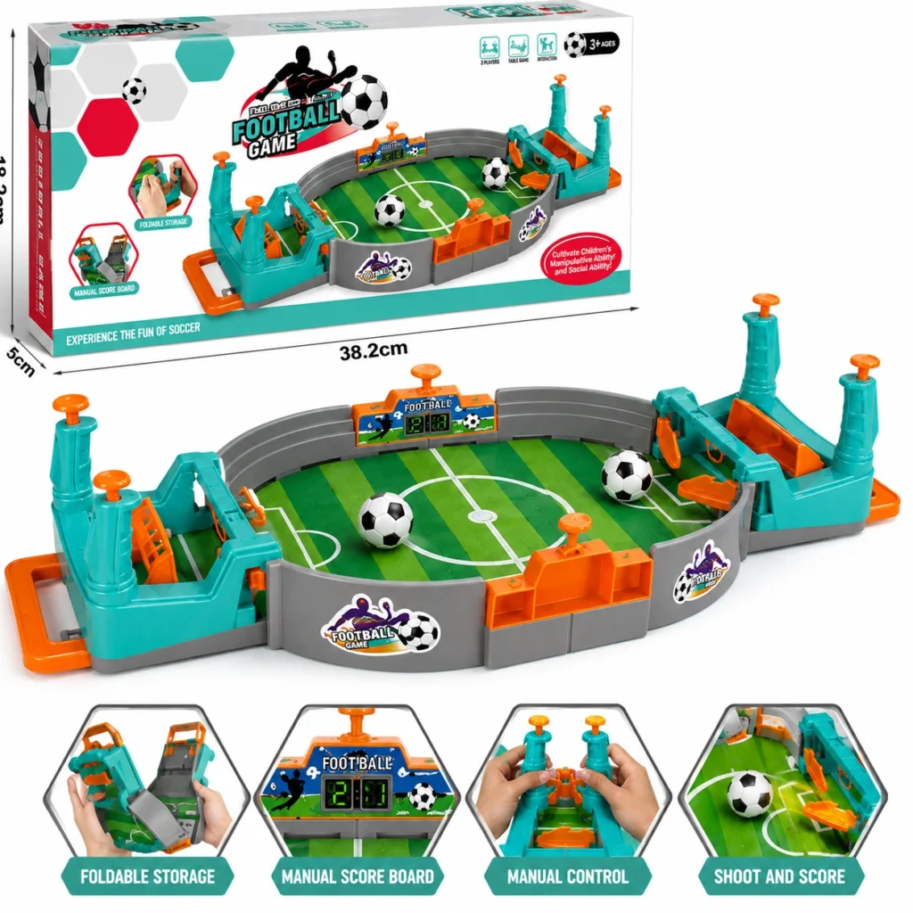 Tabletop Football Game with manual controls, scoreboard and foldable design