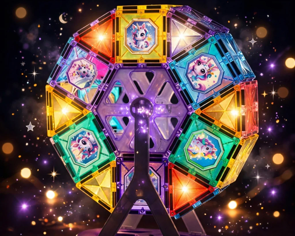 magnetic tiles ferris wheel unicorn glowing lights
