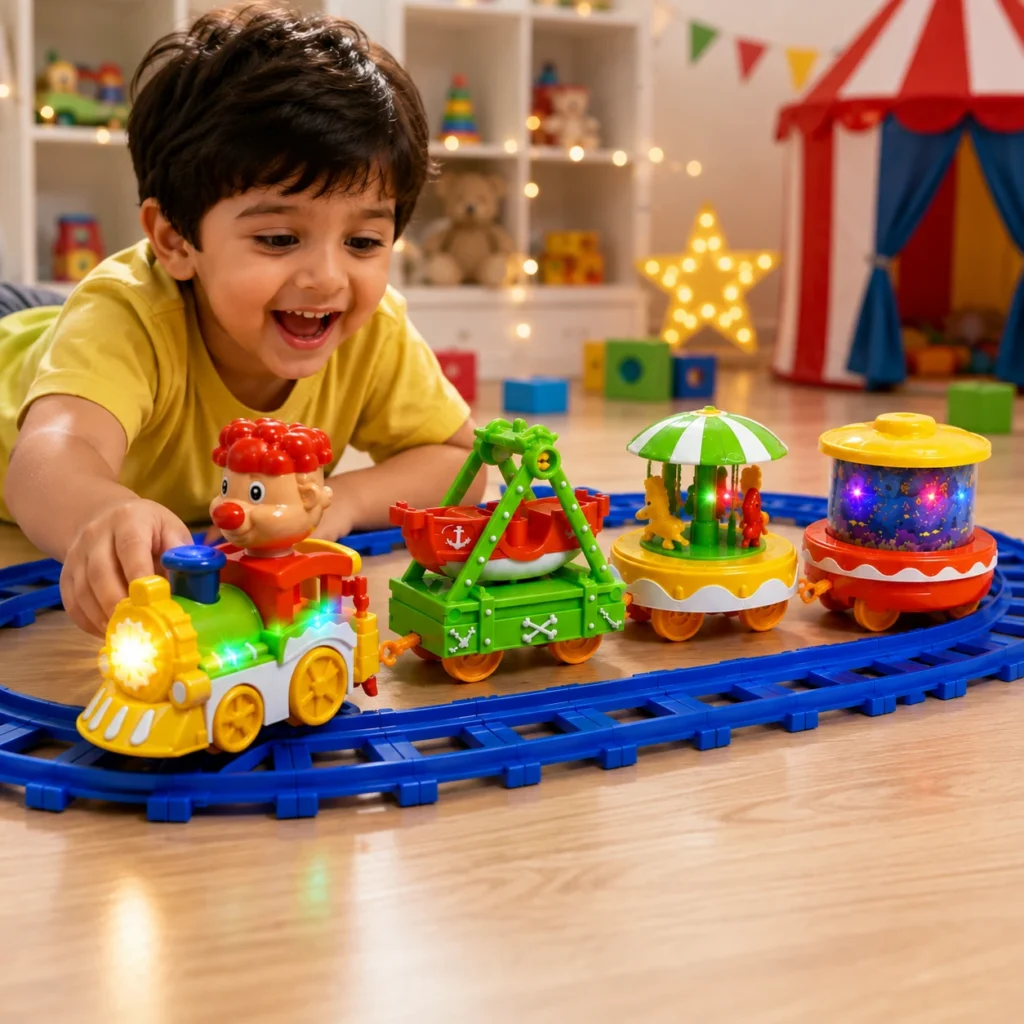 QLEBAO Happy Circus Electric Track Train Review: Lights, Music & Moving Rides