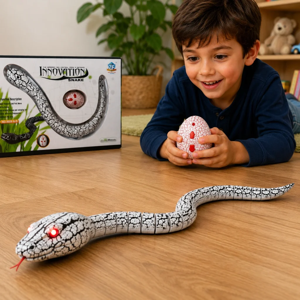 Child playing with Innovation Snake 9909 A-D remote control snake toy