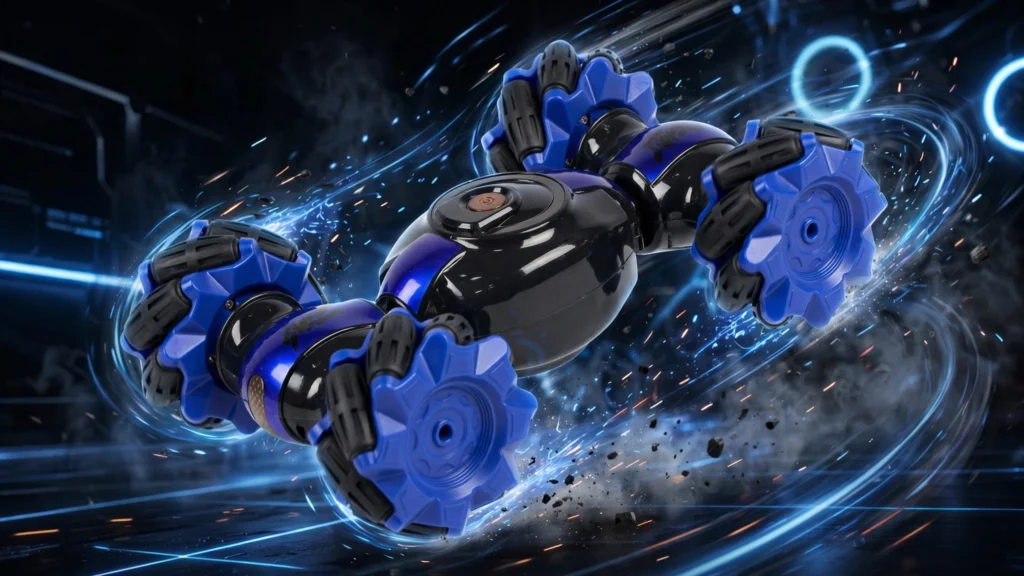 Speed Pioneer Super Double Flip RC Stunt Car performing a 360-degree stunt