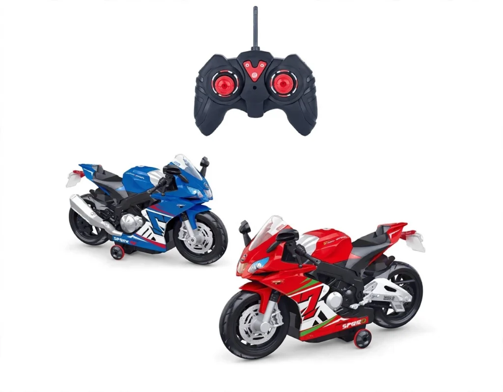 rc spray motorcycle with smoke red and blue colors