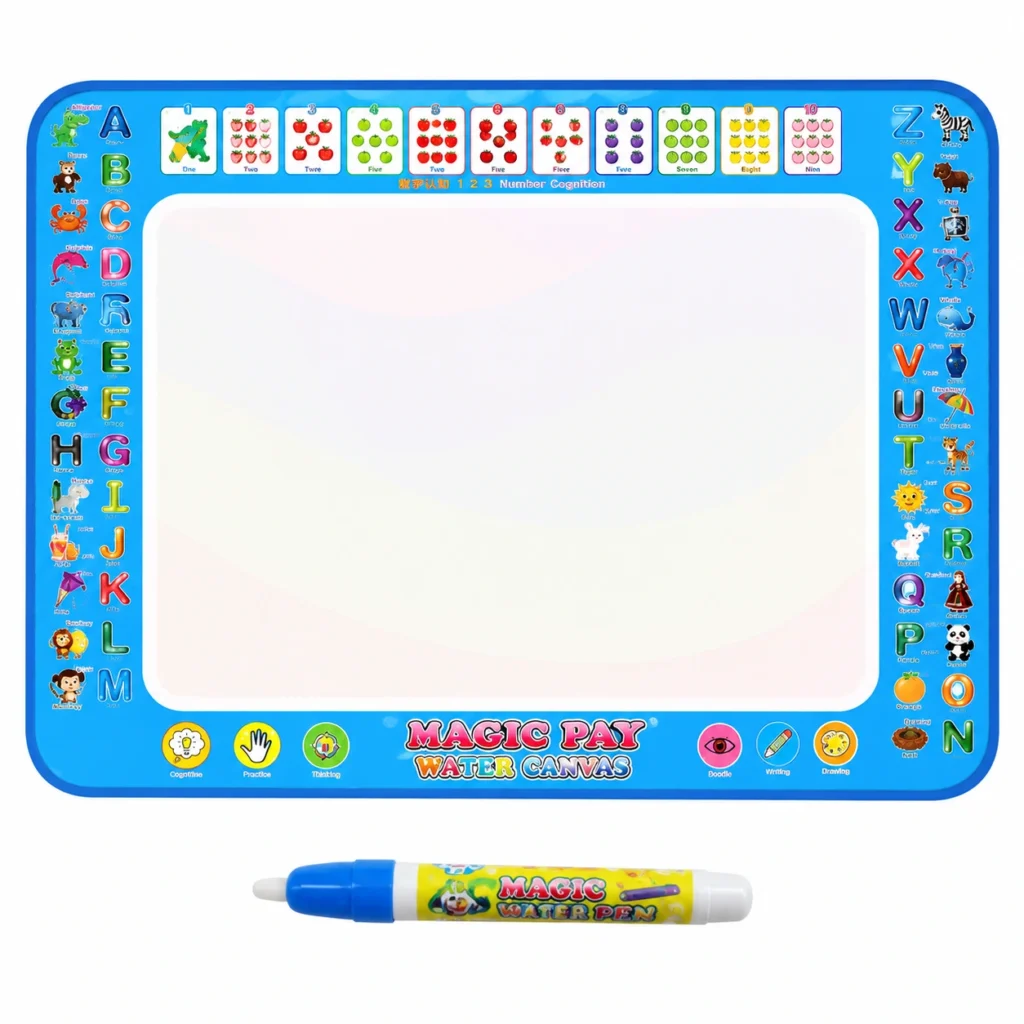 Water Canvas Drawing Mat with reusable water pen and educational alphabet border