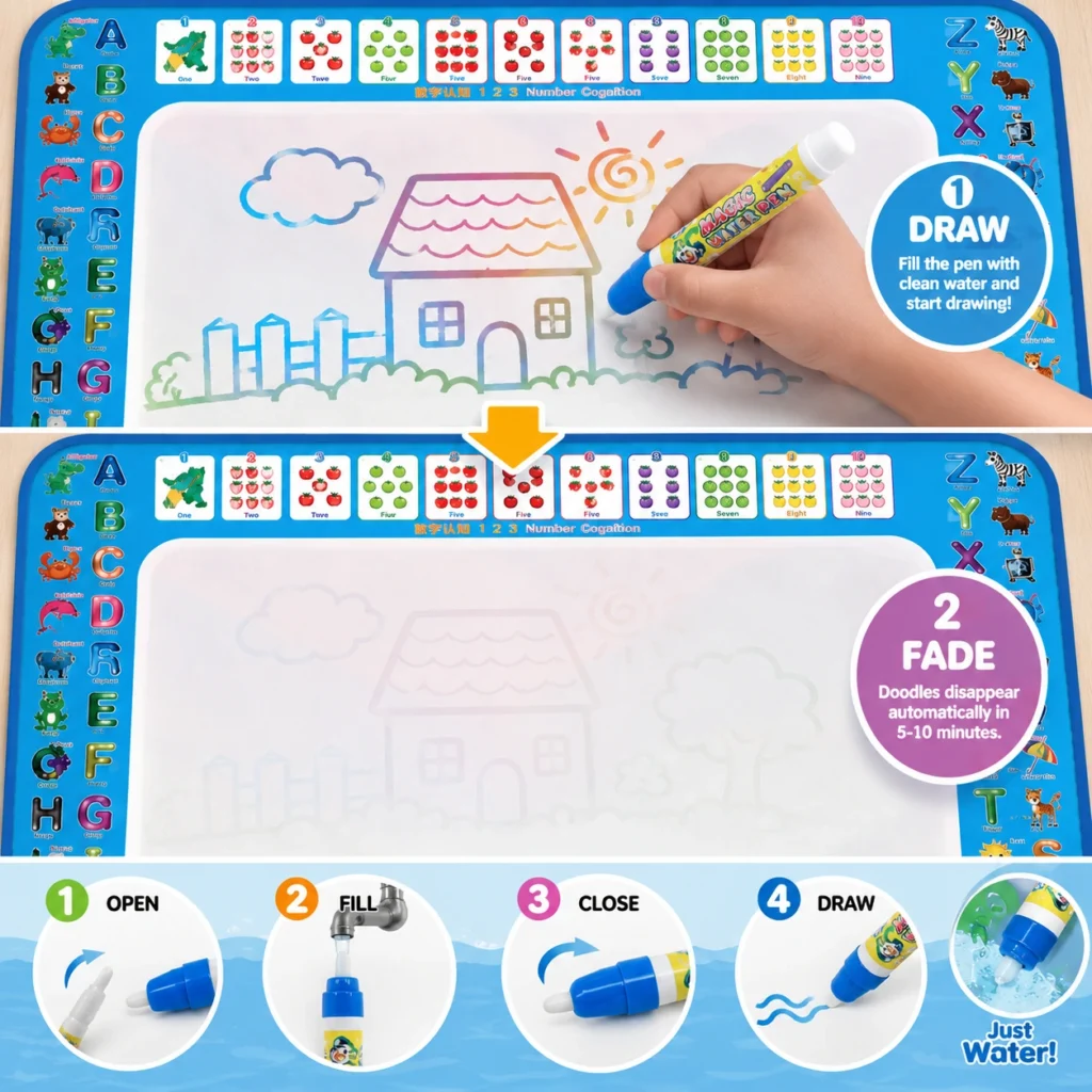 How to use the Water Canvas Drawing Mat with a refillable water pen
